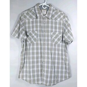 Urban Pipeline Mens XXL White Tan Plaid Short Sleeve Cotton Western‎ Shirt Snaps